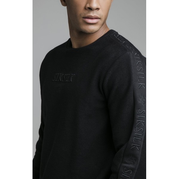 SikSilk L/S Loop Back Embroidered Sweater - Black